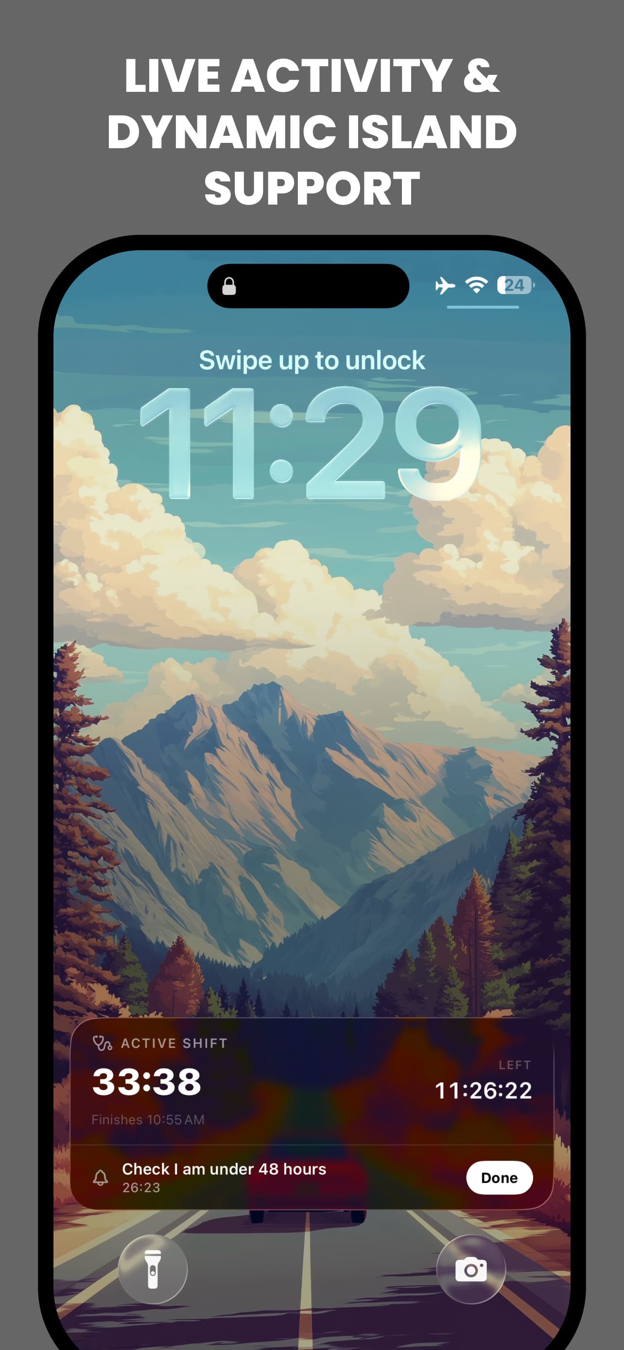 The Lock Screen and Dynamic Island: the primary surface while the shift is actually happening.