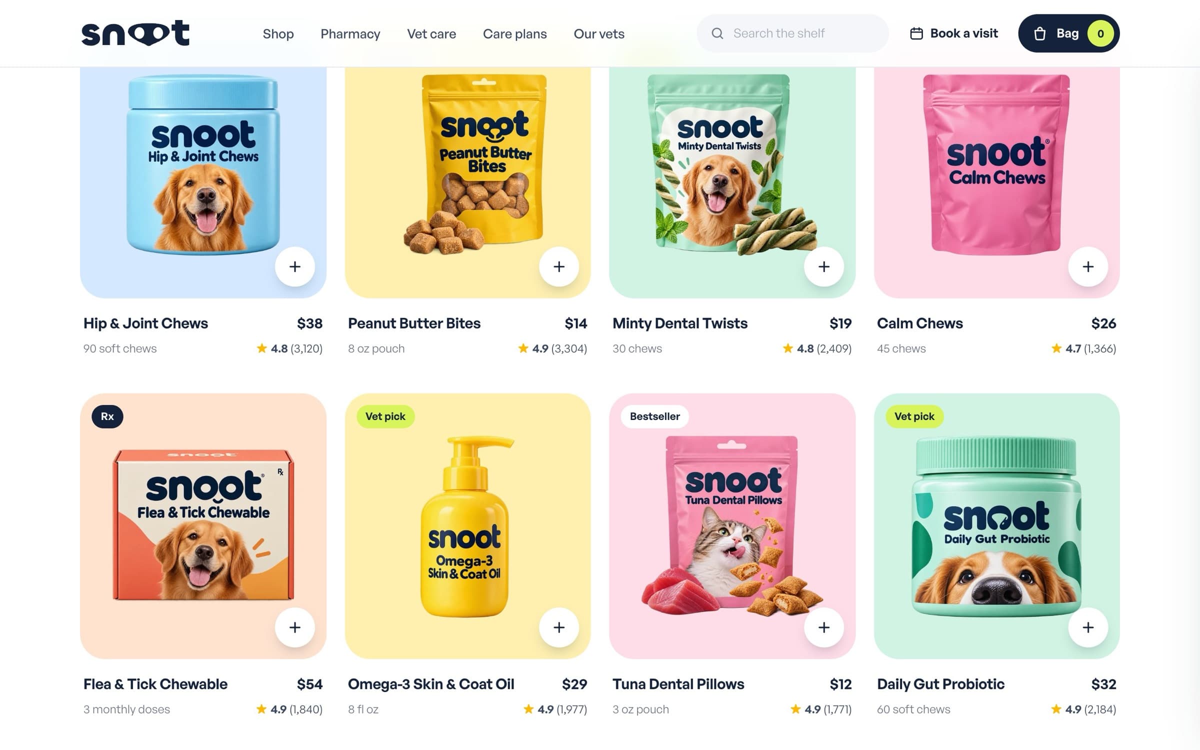 Product grid with Snoot packaging