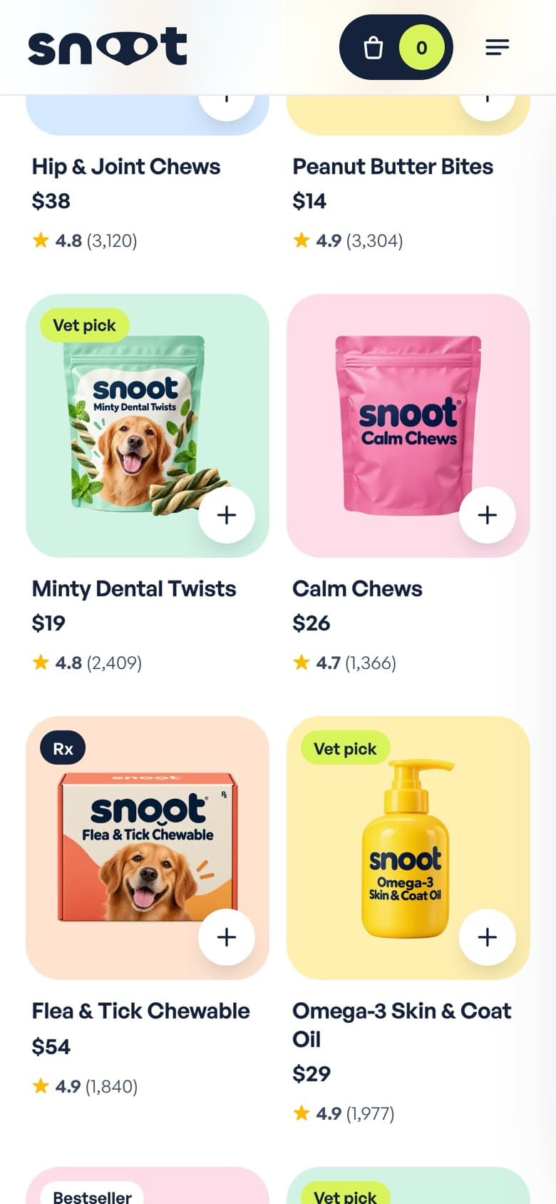 Product grid on a phone